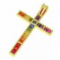 Rainbow Sapphire Religious Crucifix Cross Pendant 18K Yellow Gold (5ct tw) SKU: 438-18K-YG