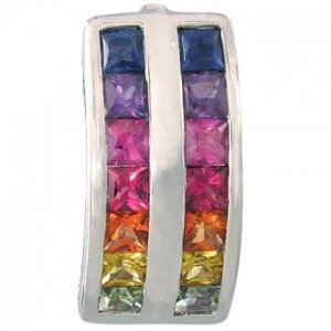 Rainbow Sapphire Double Row Pendant 14K White Gold (2.3ct tw) SKU: 1504-14K-WG