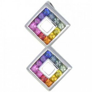 Rainbow Sapphire Double Small Square Pendant 18K White Gold (1.5ct tw) SKU: 525-18K-WG