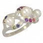 Rainbow Sapphire & Pearl Antique Style Ring 925 Sterling Silver (1/2ct tw) SKU: 1464-925