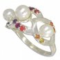 Rainbow Sapphire & Pearl Antique Style Ring 925 Sterling Silver (1/2ct tw) SKU: 1464-925