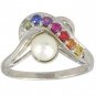 Multicolor Rainbow Sapphire & Pearl Classic Ring 14K White Gold (1/4ct tw) SKU: 1604-14K-WG