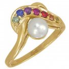 Multicolor Rainbow Sapphire & Pearl Classic Ring 14K Yellow Gold (1/4ct tw) SKU: 1604-14K-YG