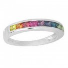 Multicolor Rainbow Sapphire Half Eternity Band Ring 14K White Gold (1ct tw) SKU: 892-14K-WG