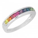 Multicolor Rainbow Sapphire Half Eternity Band Ring 18K White Gold (1ct tw) SKU: 892-18K-WG
