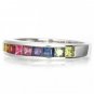 Multicolor Rainbow Sapphire Half Eternity Band Ring 18K White Gold (1ct tw) SKU: 892-18K-WG