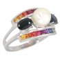 Rainbow Sapphire & Pearl with Blue Sapphire Cluster Ring 925 Sterling Silver (3ct tw) SKU: 1429-925