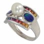 Rainbow Sapphire & Pearl with Australian Opal Ring 925 Sterling Silver (2.85ct tw) SKU: 1431-925