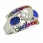Rainbow Sapphire & Pearl with Australian Opal Ring 925 Sterling Silver (2.85ct tw) SKU: 1431-925