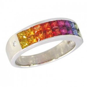 Multicolor Rainbow Sapphire & Diamond Invisible Set Ring 18K White Gold (2.02ct tw) SKU: 435-18K-WG