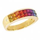 Multicolor Rainbow Sapphire & Diamond Invisible Set Ring 18K Yellow Gold (2.02ct tw) SKU: 435-18K-YG