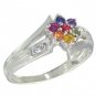 Multicolor Rainbow Sapphire & Diamond Fashion Ring 14K White Gold (3/4ct tw) SKU: 1599-14K-WG