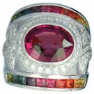 Rainbow Sapphire & Tourmaline With Diamond Ring 18K White Gold (6.87ct tw) SKU: 444-18K-WG