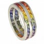 Multicolor Rainbow Sapphire Double Row Eternity Ring 925 Sterling Silver (11ct tw) SKU: 459-925