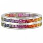 Multicolor Rainbow Sapphire Double Row Eternity Ring 18K White Gold (11ct tw) SKU: 459-18K-WG