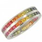Multicolor Rainbow Sapphire Double Row Eternity Ring 18K White Gold (11ct tw) SKU: 459-18K-WG