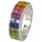 Multicolor Rainbow Sapphire Ring Invisible Set 18K White Gold (3.4ct tw) SKU: 1125-18K-WG