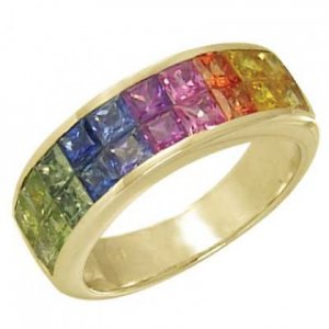 Multicolor Rainbow Sapphire Ring Invisible Set 18K Yellow Gold (3.4ct tw) SKU: 1125-18K-YG
