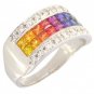 Rainbow Sapphire & Diamond Invisible Set Band Ring 14K White Gold (2.25ct tw) SKU: 1494-14K-WG