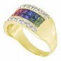 Rainbow Sapphire & Diamond Invisible Set Band Ring 18K Yellow Gold (2.25ct tw) SKU: 1494-18K-YG