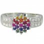 Rainbow Sapphire & Diamond Classic Womens Ring 925 Sterling Silver (0.69ct tw) SKU: 1592-925