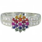Rainbow Sapphire & Diamond Classic Womens Ring 14K White Gold (0.69ct tw) SKU: 1592-14K-WG