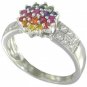 Rainbow Sapphire & Diamond Classic Womens Ring 14K White Gold (0.69ct tw) SKU: 1592-14K-WG