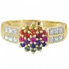 Rainbow Sapphire & Diamond Classic Womens Ring 14K Yellow Gold (0.69ct tw) SKU: 1592-14K-YG