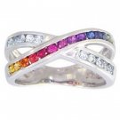Multicolor Rainbow Sapphire & Diamond Crossover Ring 925 Sterling Silver (1.5ct tw) SKU: 398-925