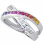 Multicolor Rainbow Sapphire & Diamond Crossover Ring 925 Sterling Silver (1.5ct tw) SKU: 398-925