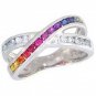 Multicolor Rainbow Sapphire & Diamond Crossover Ring 925 Sterling Silver (1.5ct tw) SKU: 398-925