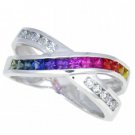 Multicolor Rainbow Sapphire & Diamond Crossover Ring 18K White Gold (1.5ct tw) SKU: 398-18K-WG