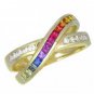 Multicolor Rainbow Sapphire & Diamond Crossover Ring 18K Yellow Gold (1.5ct tw) SKU: 398-18K-YG