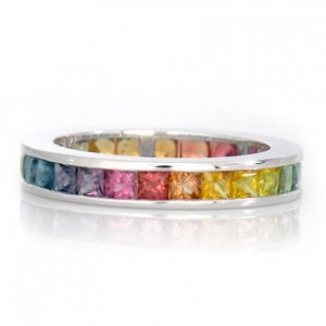 Multicolor Rainbow Sapphire Eternity Ring 14K White Gold (4ct tw) SKU: 894-14K-WG