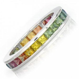 Multicolor Rainbow Sapphire Eternity Ring 18K White Gold (4ct tw) SKU: 894-18K-WG