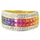 Rainbow Sapphire & Diamond Invisible Set Band Ring 18K Yellow Gold (4.3ct tw) SKU: 1532-18K-YG