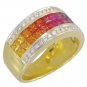 Rainbow Sapphire & Diamond Invisible Set Band Ring 18K Yellow Gold (4.3ct tw) SKU: 1532-18K-YG
