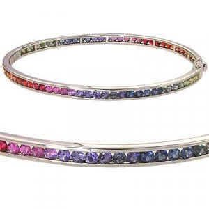 Rainbow Sapphire Eternity Oval Bangle 925 Sterling Silver (8ct tw) SKU: 1520-925