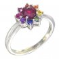 Multicolor Rainbow Sapphire & Ruby Cluster Ring 14K White Gold (1.23ct tw) SKU: 1549-14K-WG