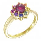 Multicolor Rainbow Sapphire & Ruby Cluster Ring 18K Yellow Gold (1.23ct tw) SKU: 1549-18K-YG