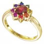 Multicolor Rainbow Sapphire & Ruby Cluster Ring 18K Yellow Gold (1.23ct tw) SKU: 1549-18K-YG