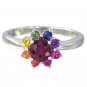 Multicolor Rainbow Sapphire & Ruby Cluster Ring 925 Sterling Silver(1.23ct tw) SKU: 1549-925
