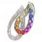 Rainbow Sapphire & Diamond Teardrop Pendant 925 Sterling Silver (0.92ctw) SKU: 1566-925