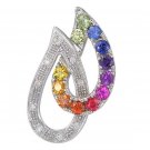 Rainbow Sapphire & Diamond Teardrop Pendant 14K White Gold (0.92ctw) SKU: 1566-14K-WG