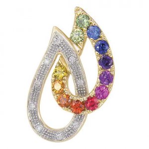Rainbow Sapphire & Diamond Teardrop Pendant 14K Yellow Gold (0.92ctw) SKU: 1566-14K-YG
