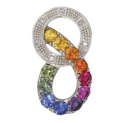Rainbow Sapphire & Diamond Round Friendship Pendant 14K White Gold (1.28ctw) SKU: 1568-14K-WG