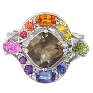 Rainbow Sapphire & Smoky Quartz Multi Shape Ring 925 Sterling Silver (2.58ct tw) SKU: 1575-925
