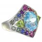 Rainbow Sapphire, Blue Topaz and Peridot Fashion Ring 925 Sterling Silver (4.4ct tw) SKU: 1569-925