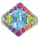 Rainbow Sapphire, Blue Topaz and Peridot Fashion Ring 14K White Gold (4.4ct tw) SKU: 1569-14K-WG