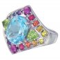 Rainbow Sapphire, Blue Topaz and Peridot Fashion Ring 14K White Gold (4.4ct tw) SKU: 1569-14K-WG